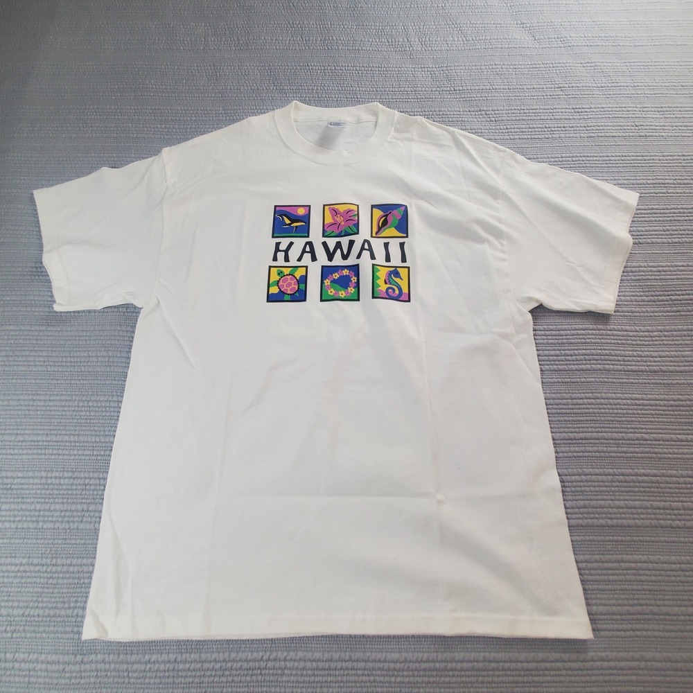 NWOT Y2K Hawaii Graphic T-Shirt White XL 90s Souvenir Sea Turtle Whale Hibiscus